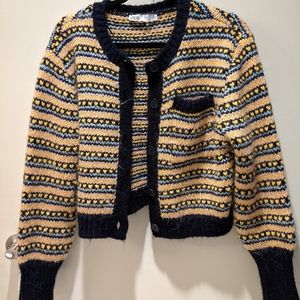 Zara Heart Striped Cardigan Medium